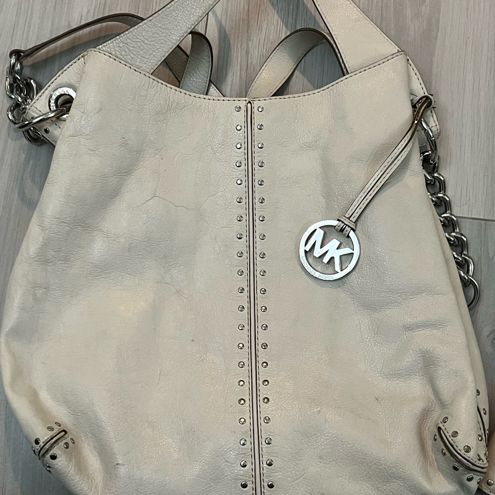 Michael Kors Cream Shoulder Bag with Silver Accents